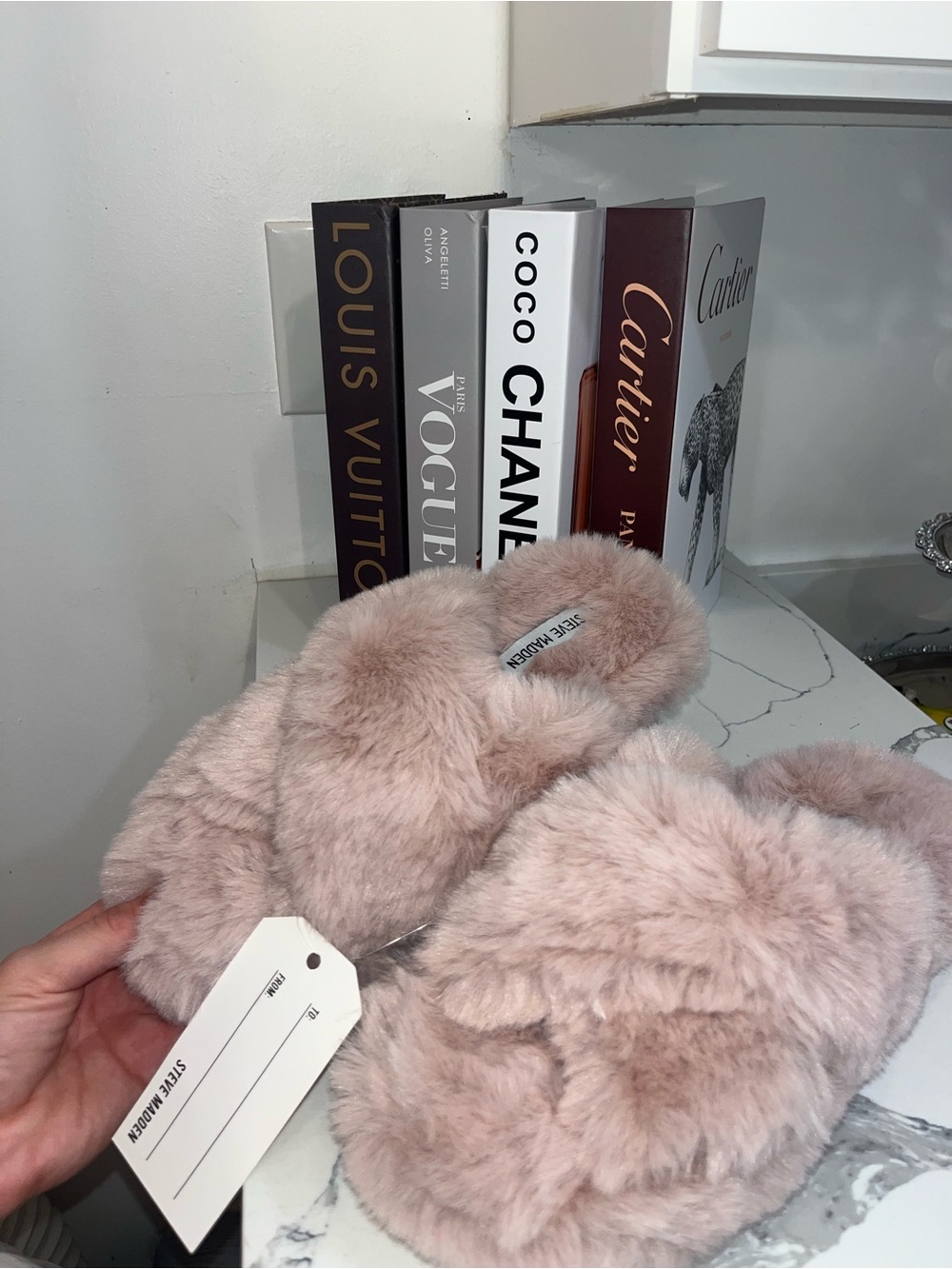Steve Madden Blush Faux-Fur Slide Slippers